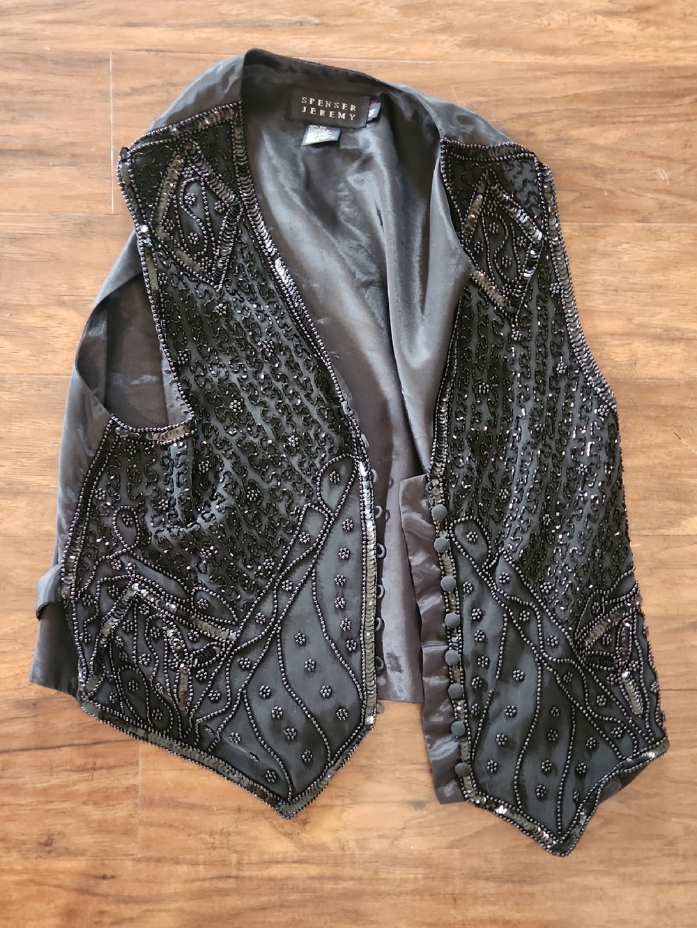 Spenser Jeremy Black Beaded Open-Front Vest